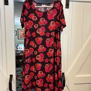 LuLaRoe Red and Pink Floral Mini Dress